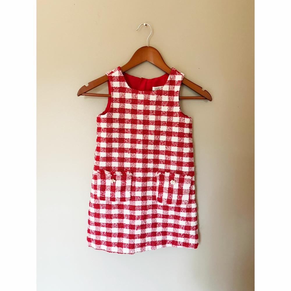Rachel Zoe Little Girls Holiday Dress Red Gingham Checkered Print Tweed Size 6
